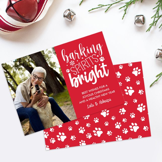 CARTÃO DE FESTIVIDADES ESPÍRITO BRILHANTE DE CACHORRO PÁWS VERMELHAS NATA (RED WITHE DIGITAL PHOTO CARD FOR CHRISTMAS WISHES WITH PET OR DOG THEME ADD YOUR FURRY BABY PORTRAIT)