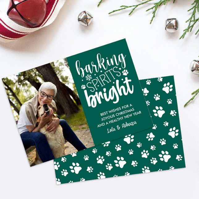 CARTÃO DE FESTIVIDADES ESPÍRITO DE CÃO BRILHANTE BRILHANTES PÁWS VERDE NA (PET LOVER SEND THIS FANTASTIC PHOTO CHRISTMAS CARD WITH PAW PRINTS BARKING SPIRIT BRIGHT DIGITAL )