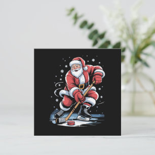 Cartão De Festividades Esportes de Natal Papai Noel joga hóquei no gelo N