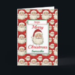 Cartão De Festividades Esposa Feliz Papais noeis de Natal<br><div class="desc">Um cartão de Natal de esposa adorável. O padrão design apresenta o rosto sorridente do santa claus e um fundo vermelho. Todo o texto pode ser alterado conforme necessário para personalizar - mudar de esposa para filha,  sobrinha ou irmã,  depois personalizar com um nome e uma mensagem de dentro.</div>