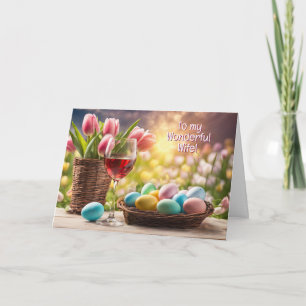 Cartão De Festividades Esposa Feliz Páscoa com Ovos Coloridos Vinho 