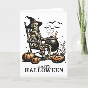 Cartão De Festividades Esqueleto Vintage Divertido Espera o Halloween