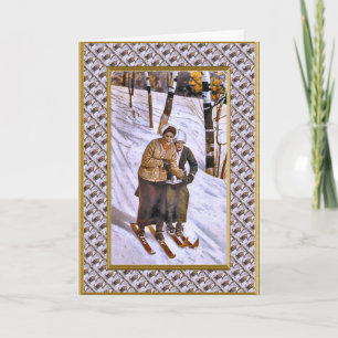 Cartão De Festividades Esqui no tandem