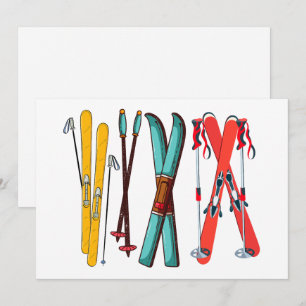 Cartão De Festividades Esquiando Divertido Esquiador de Esqui Colorido