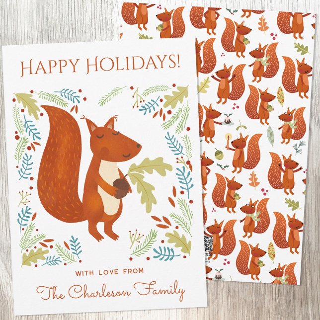 Cartão De Festividades Esquilo (Fun Squirrel personalized Thanksgiving or Christmas Holiday card)