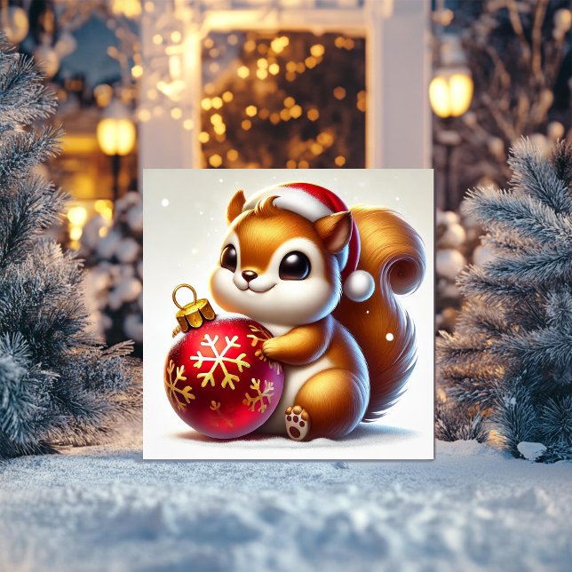 Cartão De Festividades Esquilo Adorável Abraçando Enfeite Festivo (Criador carregado)