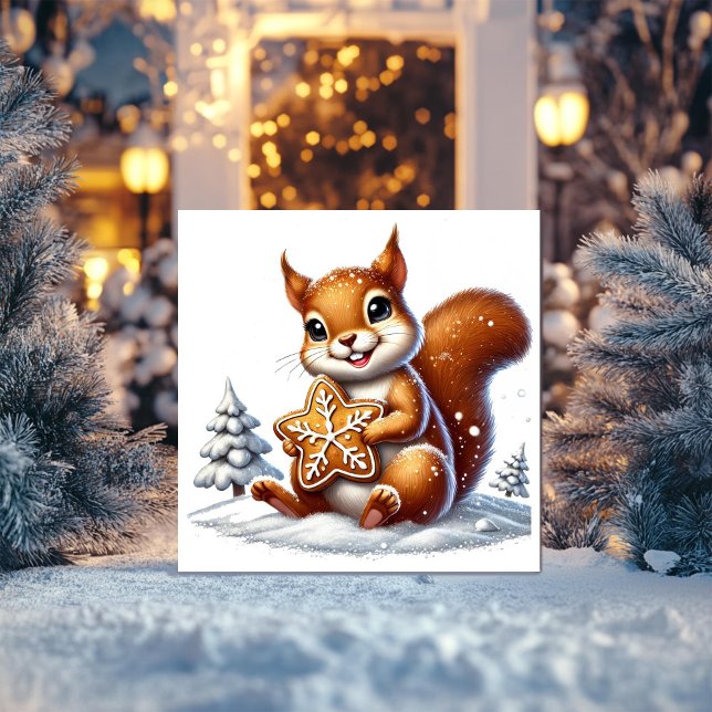 Cartão De Festividades Esquilo com Biscoito de Gengibre (Criador carregado)