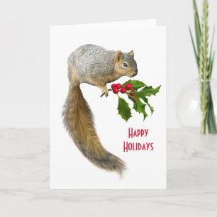 Cartão De Festividades Esquilo com Holly Holiday Card