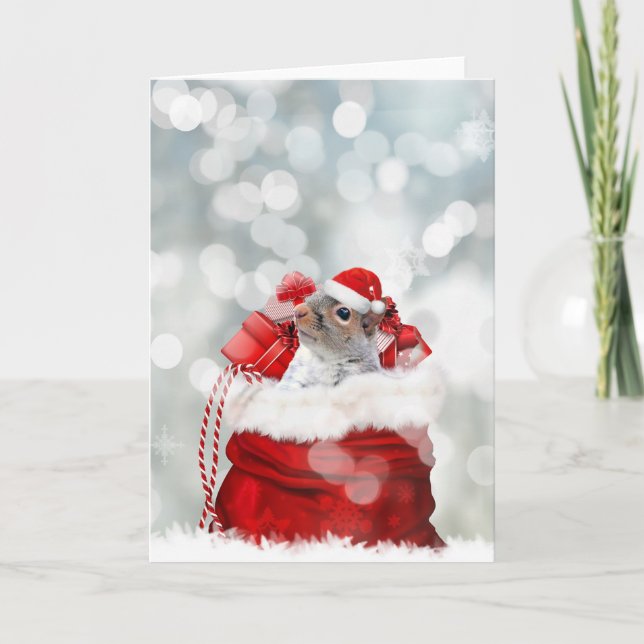 Cartão De Festividades Esquilo de Natal (Frente)