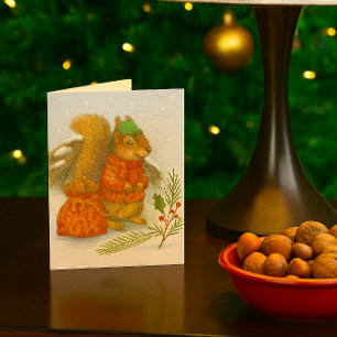 Cartão De Festividades Esquilo de Natal Caprichoso Fauna 