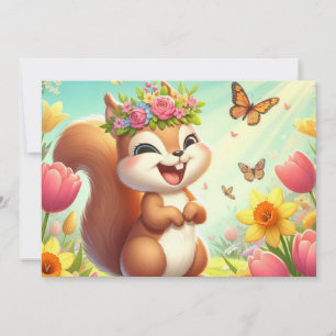 Cartão De Festividades Esquilo de primavera feliz e bonito