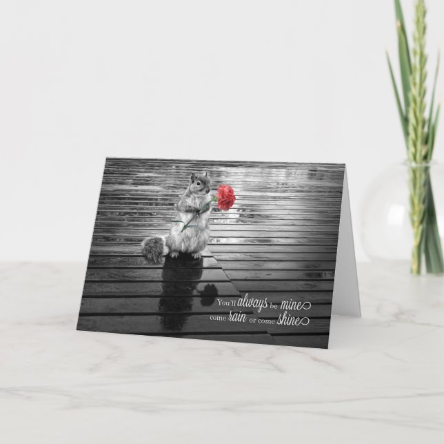 Cartão De Festividades Esquilo do dia de os namorados com cravo (Frente)