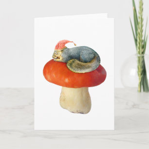 Cartão De Festividades Esquilo dormindo na placa vermelha de cogumelo