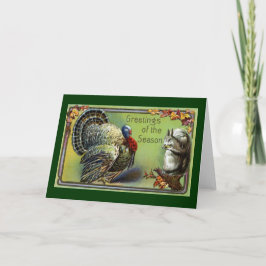 Cartão De Festividades Esquilo e Turquia Vintage Ação de Graças