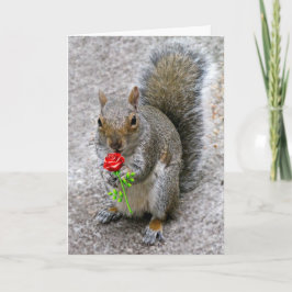 Cartão De Festividades Esquilo segurando uma placa de Namorados de Rosa v