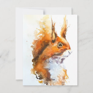 Cartão De Festividades Esquilo Vermelho Em Aquarelas