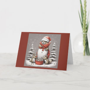 Cartão De Festividades Esquilos engraçados brincam na neve com o Esquilo