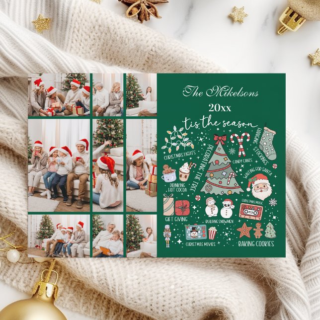 Cartão De Festividades Esta É A Época 9 Foto Retro Natal Verde (Criador carregado)