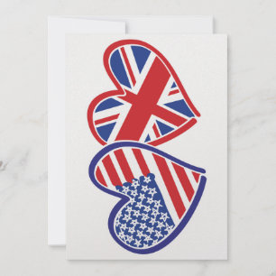 Cartão De Festividades Estados Unidos e Reino Unido Flag Hearts