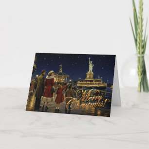 Cartão De Festividades Estátua da Liberdade do Natal americano dos anos 1