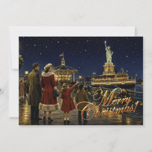 Cartão De Festividades Estátua da Liberdade do Natal americano dos anos 1