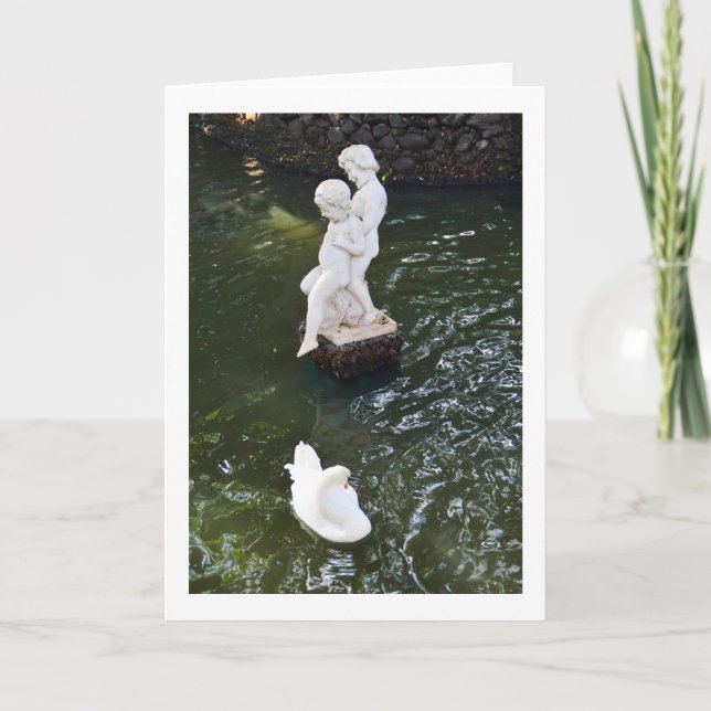 Cartão De Festividades Estátua e cisne na Madeira (Frente)