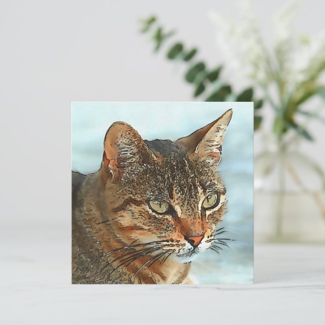 Cartão De Festividades Estilo de Cartoon Artístico Tabby Cat RB (Em pé/Frente)