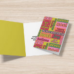 Cartão De Festividades Estilo de Colagem de Palavras Vintage 1970s<br><div class="desc">Este cartão de Natal tem um visual antigo com uma colagem de cartões de natal numa paleta colorida de verde limão,  rosa,  laranja,  vermelha e verde,  da década de 1970. A mensagem na dentro desta placa dobrada pode ser personalizada com o seu próprio texto.</div>