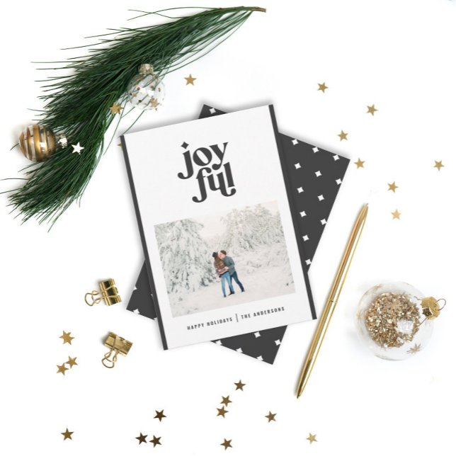 Cartão De Festividades Estilo de Natal mínimo moderno preto + branco (Criador carregado)