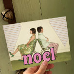 Cartão De Festividades Estilo de Vintagem da Mensagem NOEL 1970s Foto<br><div class="desc">Adicione um talento retrô aos seus cartões de Natal este ano com estes cartões com fotos que estão prontos para serem personalizados com a sua própria fotografia e a sua mensagem personalizada no verso. Eles apresentam a mensagem "Noel" no estilo de vintage funky, em letras cor-de-rosa, na frente, e um...</div>