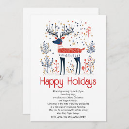 Cartão De Festividades Estilo escandinavo veado vermelho azul Natal