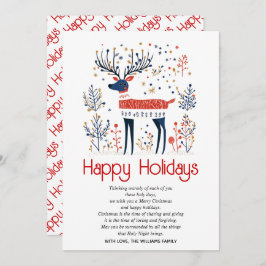 Cartão De Festividades Estilo escandinavo veado vermelho azul Natal