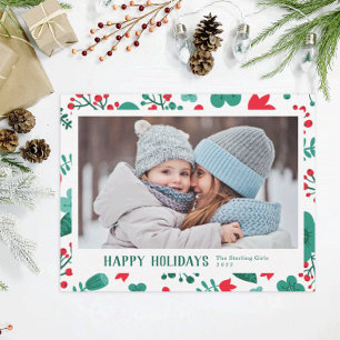 Cartão De Festividades Estilo Estilo Scandi Foto da Família Vermelha e V