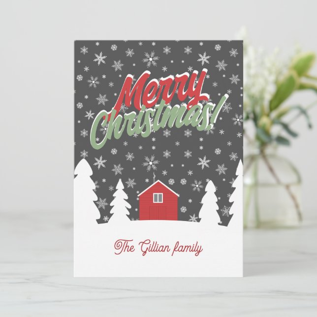 Cartão De Festividades estilo hygge merry christmas (Em pé/Frente)