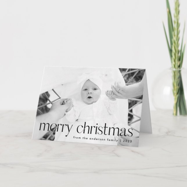 Cartão De Festividades Estilo Simples Preto Feliz Natal 2 Foto (Frente)