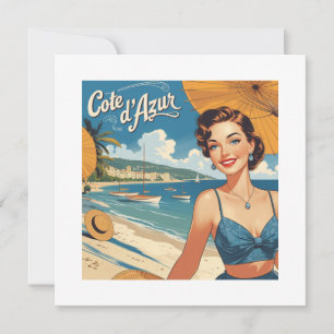 Cartão De Festividades Estilo Vintage Cote D'Azur Beach Girl
