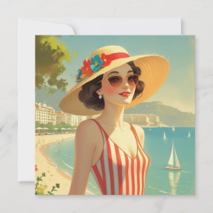 Cartão De Festividades Estilo Vintage Cote D'Azur Beach Girl