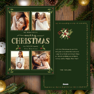 Cartão De Festividades Estilo Vintage Elegante Feliz Natal 4-Fotos