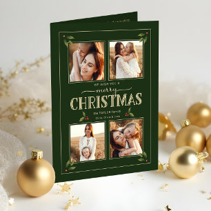 Cartão De Festividades Estilo Vintage Elegante Feliz Natal 4-Fotos