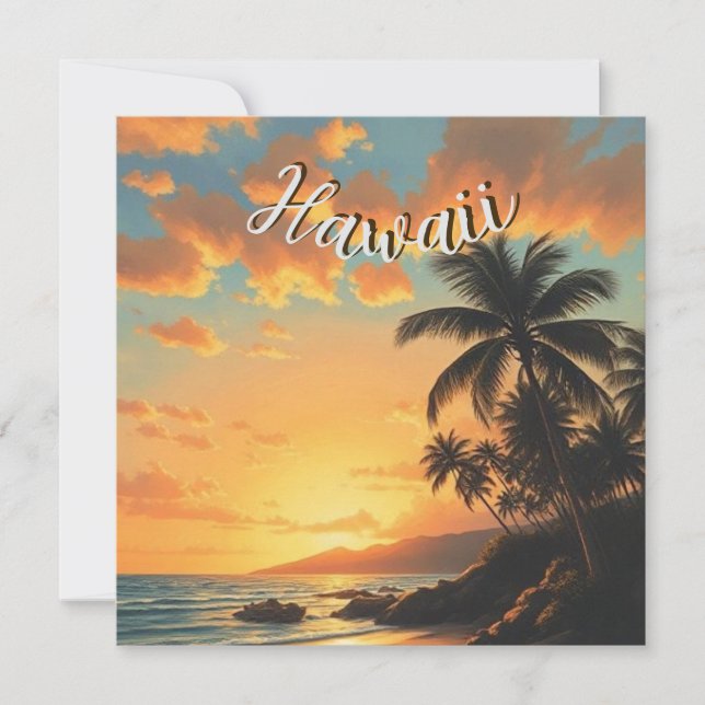 Cartão De Festividades Estilo Vintage na costa Viagem Havaiana Sunset (Frente)