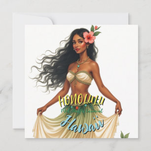 Cartão De Festividades Estilo Vintage Viagem Honolulu Hula Girl Havaiana