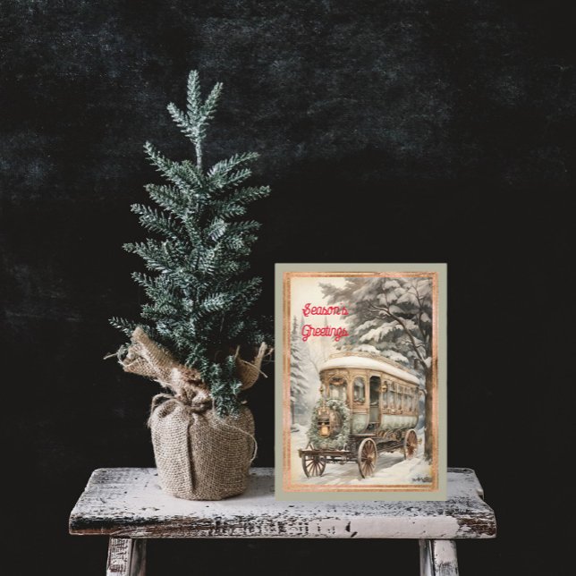 Cartão De Festividades Estilo Vitoriano Trolley Snow Natal (Criador carregado)