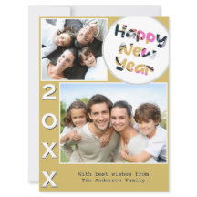 Estiloso 2 Foto Amarelo Personalizado Feliz Ano No