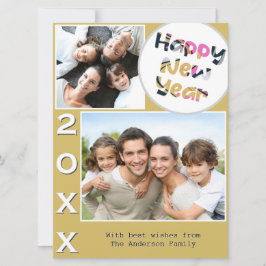 Cartão De Festividades Estiloso 2 Foto Amarelo Personalizado Feliz Ano No