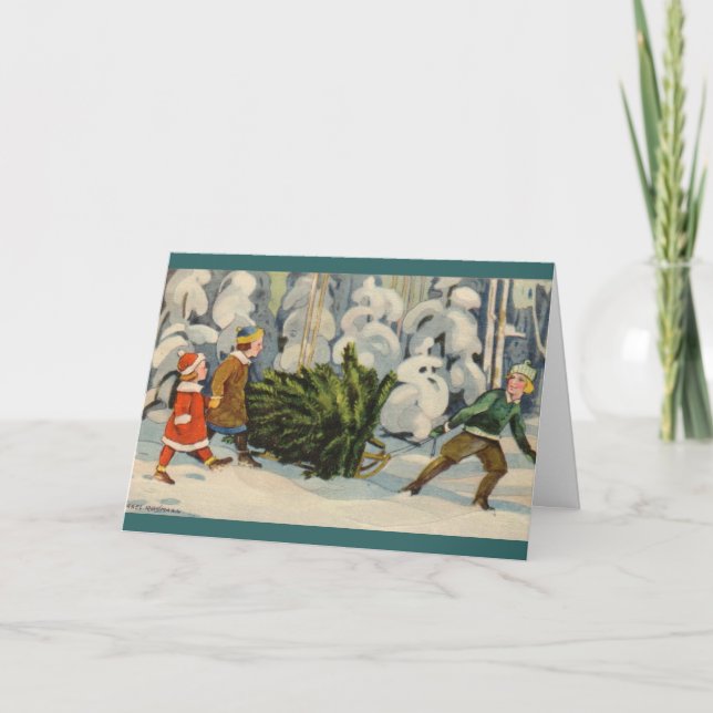 Cartão De Festividades Estonian Family with Christmas Tree (Frente)