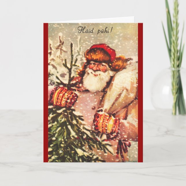 Cartão De Festividades Estonian Santa Claus Christmas Card (Frente)