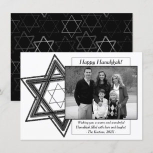 Cartão De Festividades Estrela Branca Negra Moderna de Hanukkah de David