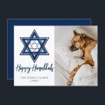 Cartão De Festividades Estrela de Davi | Foto Clássica Azul Moderna de Ch<br><div class="desc">O mínimo clássico Bar azul/Bat Mitzvah e a moderna Estrela de David de Chanucá contra um fundo branco cria um elegante e sofisticado design. Para obter outras cores de coordenação ou produtos correspondentes,  visite justFharryn em Zazzle.com. Todos os direitos reservados. #zazzlemade</div>