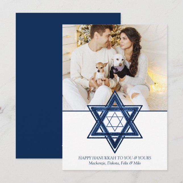 Cartão De Festividades Estrela de Davi | Foto Clássica Azul Moderna de Ch (Frente/Verso)