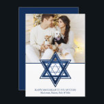 Cartão De Festividades Estrela de Davi | Foto Clássica Azul Moderna de Ch<br><div class="desc">O mínimo clássico Bar azul/Bat Mitzvah e a moderna Estrela de David de Chanucá contra um fundo branco cria um elegante e sofisticado design. Para obter outras cores de coordenação ou produtos correspondentes,  visite justFharryn em Zazzle.com. Todos os direitos reservados. #zazzlemade</div>